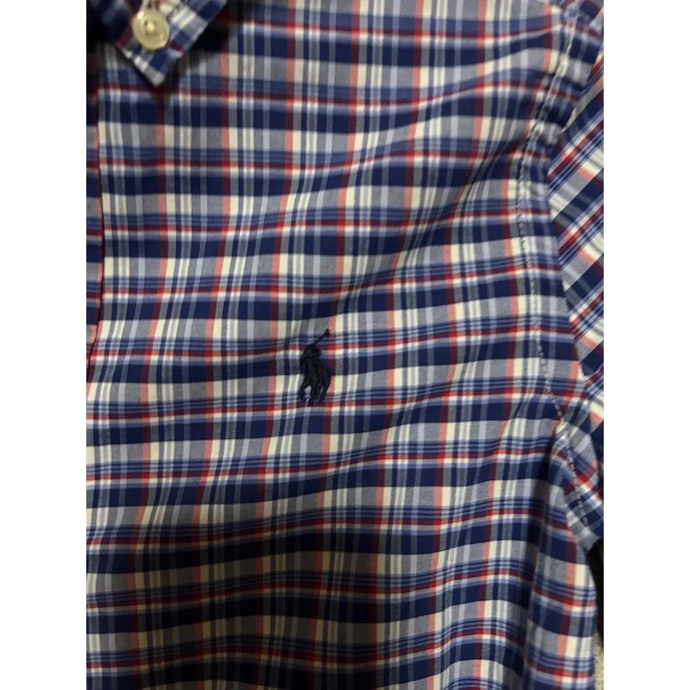 Ralph Lauren Performance Boys S/P 8 Navy Blue Red White Plaid‎ Button Down Shirt
